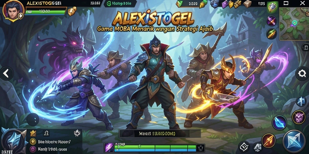 Screenshot ALEXISTOGEL menampilkan pertarungan epik antar tim MOBA.