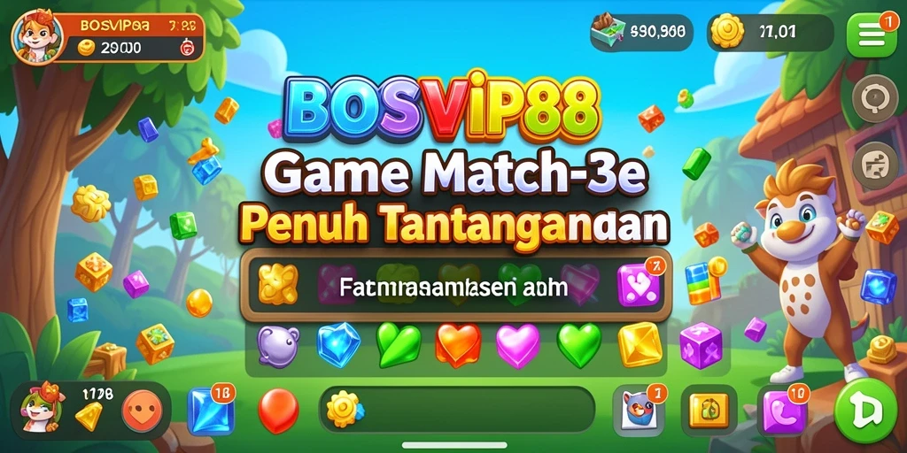 Tangkapan layar gameplay <strong>BOSVIP88</strong> dengan kombinasi match-3 yang seru.