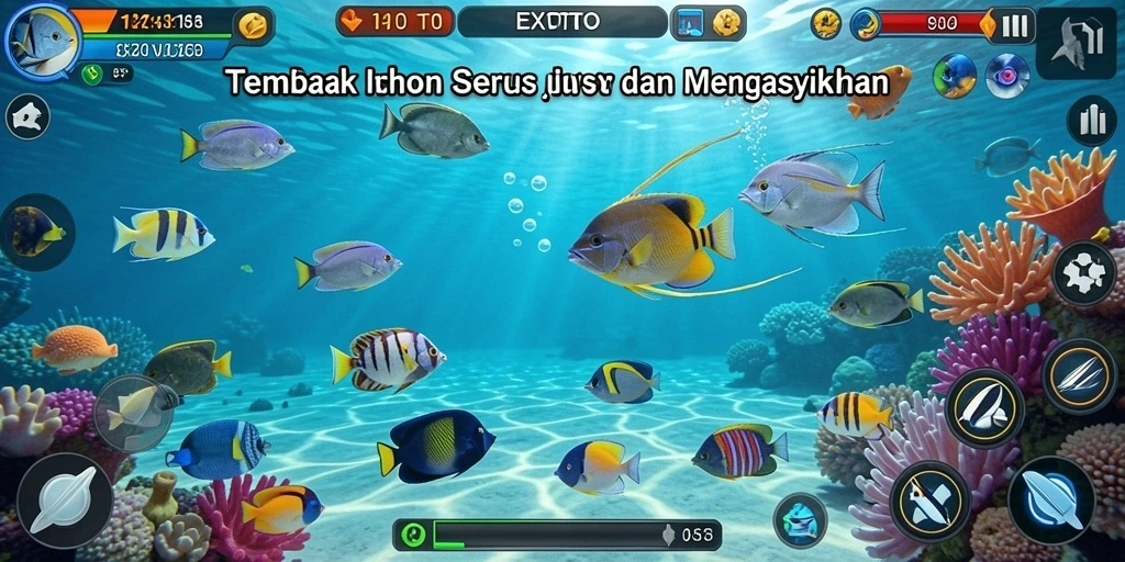 Tampilan menawan dari gameplay EXOTOTO saat menembak ikan besar.