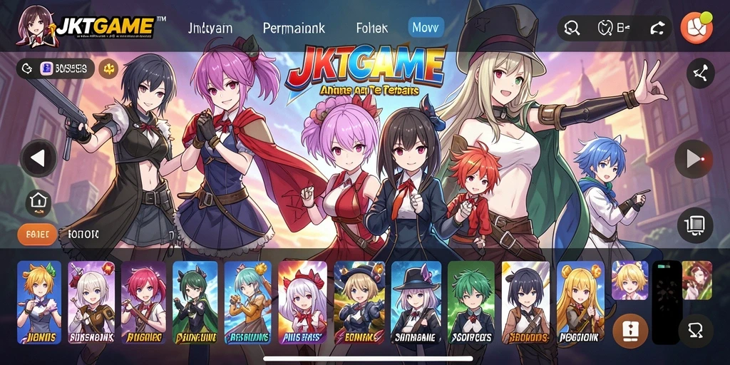 Tangkapan layar utama JKTGAME menampilkan karakter anime yang menakjubkan dalam aksi.