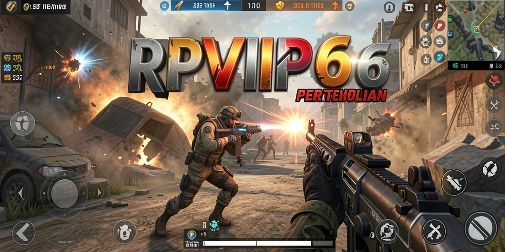 Screenshot RPVIP6 menunjukkan aksi pertempuran FPS yang intens.
